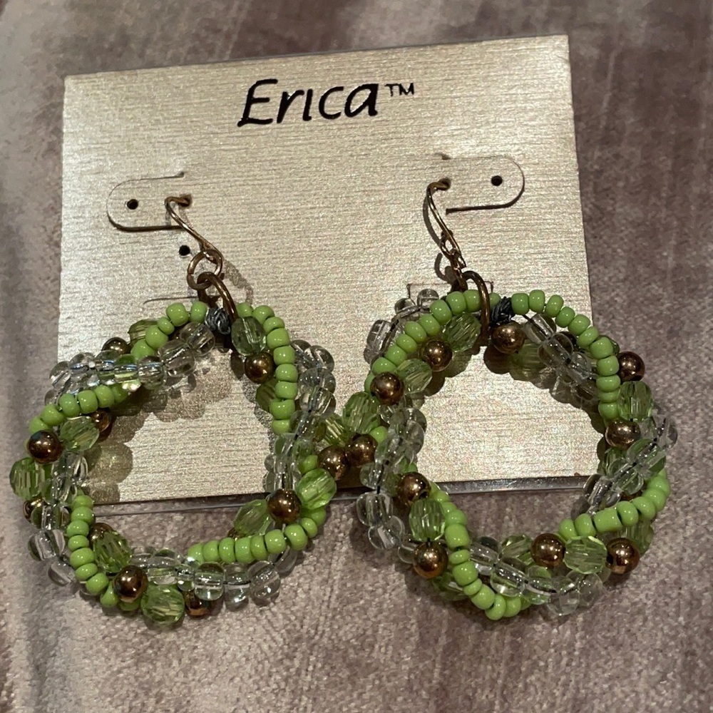 Erica Green Beaded Circle Earrings NWOTS